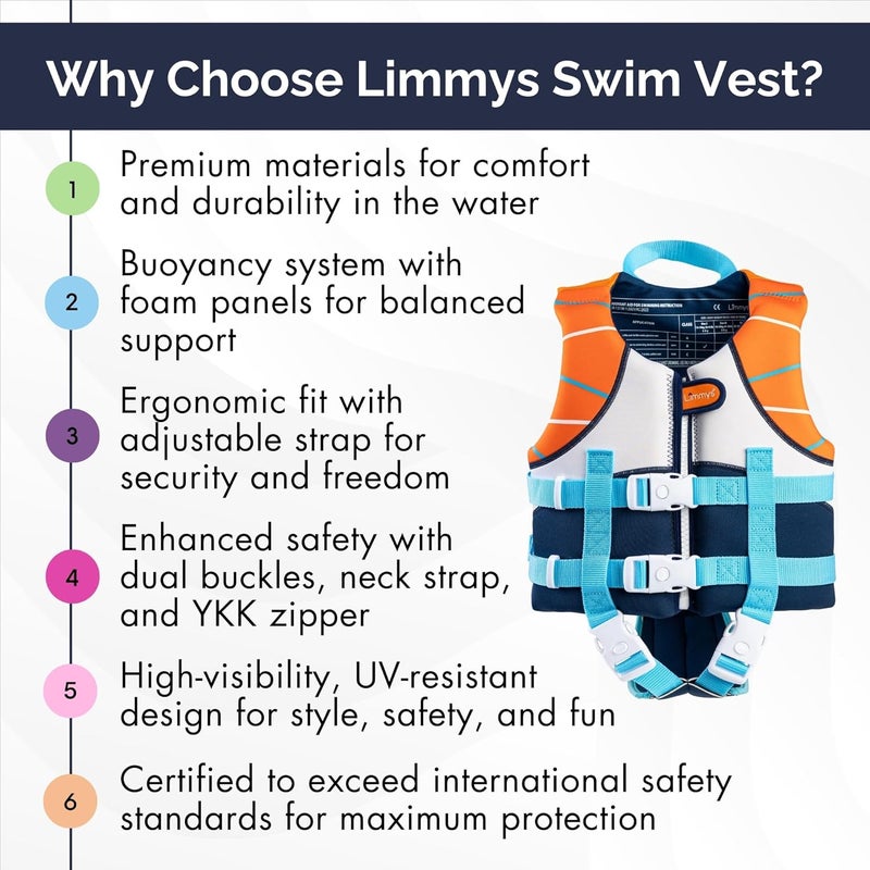 Limmys Premium Kids Swim Vest – Toddler Swim Jacket and Buoyancy Swimming Aid – Modern Design Swimming Vest for Boys and Girls – Innovative Safety-First Features - Image 4